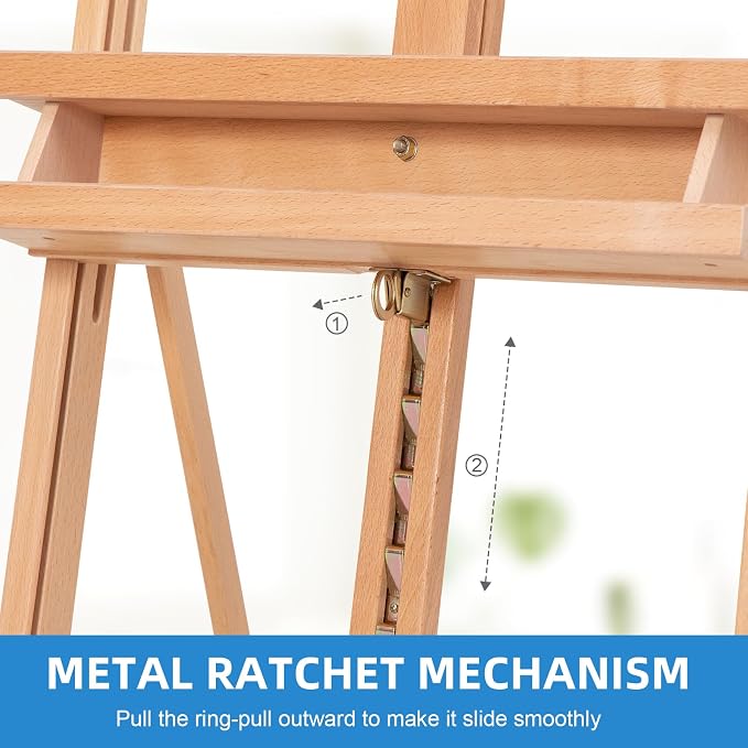 Falling in Art Large H-Frame Studio Artist Easel, Holds up to 51'', Natural