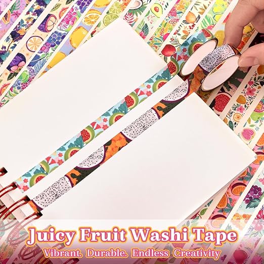 icceemee 48 Rolls Fruit Theme Washi Tape Set, Writable Decorative Tapes for Scrapbooking, Junk Journal Supplies, Bullet Journaling, 0.39"x79" per Roll