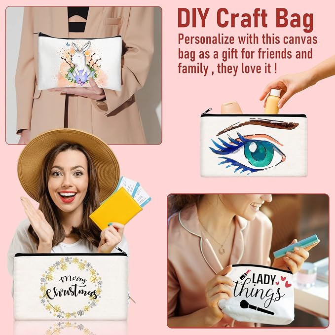 Legigo Blank Canvas Bags Zipper Pouch Makeup Bags Pencil Pouch Bulk | Multi-Purpose, Sturdy Canvas Pouch with Zipper, Cosmetic Travel Toiletry Bag for DIY Crafts, Gifts & Storage, 8.3 x 5 Inch