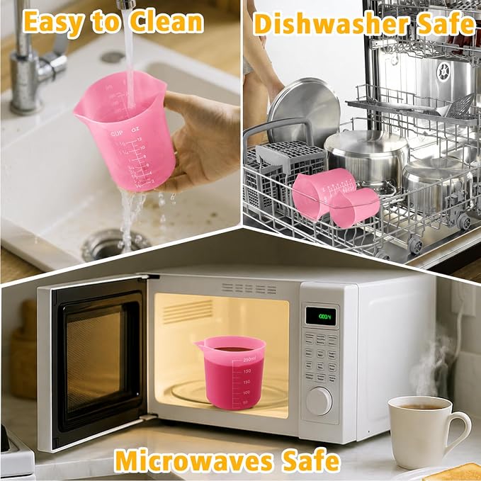 Palksky 4PCS Pink Measuring Cups with 1 Cup & 1.5 Cup & Jar Spatulas | Reusable Baking Supplies for DIY Chocolate Molds, Melting Chocolate