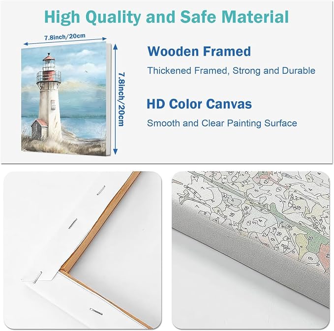 4 Packs Beach Paint by Numbers Kit for Adults Beginners with Frame, DIY Sea Side Adult's Paint by Number on Canvas, Watercolor Oil Painting Numbers Arts and Crafts Kits for Home Wall Decor 8 x 8 Inch