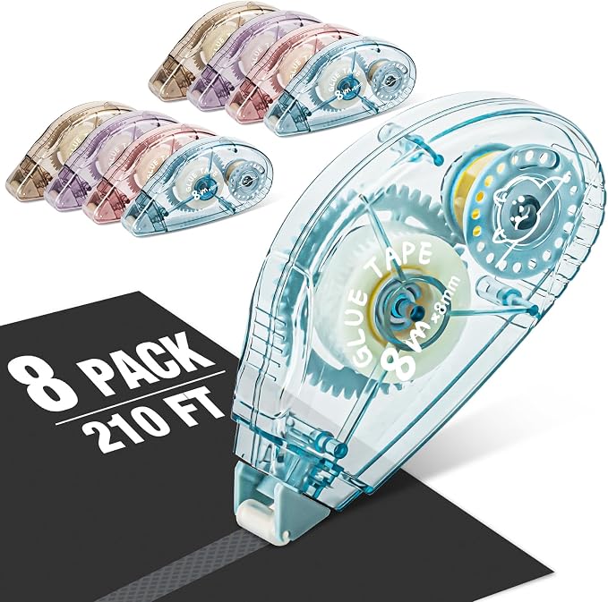 Double Sided Tape Roller, 8 Pack Adhesive Scrapbook Tape Runner for Crafts | Acid-Free, Photo Safe, Mess-Free Application, Instant Bond, For Scrapbooking, Journaling, Gift Wrap, School Projects