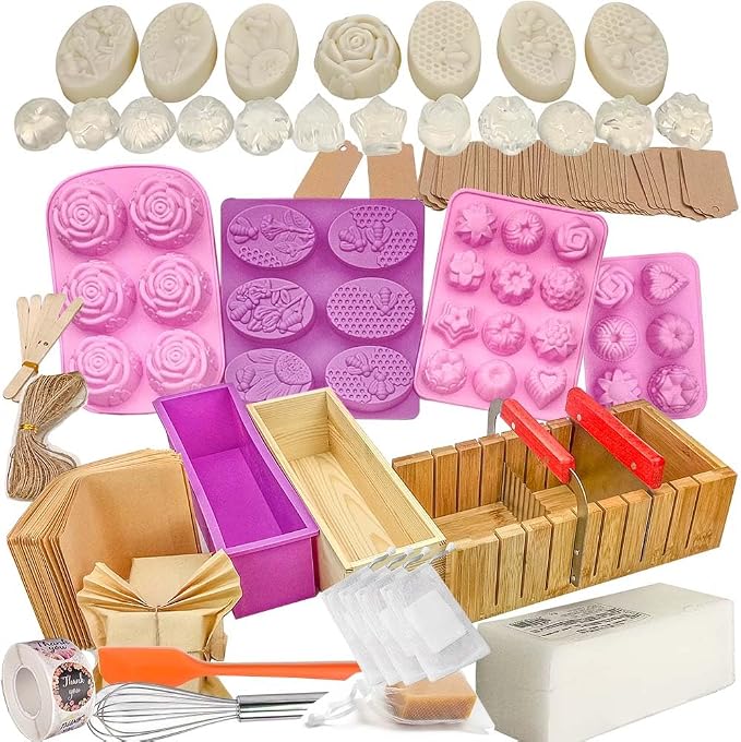 Soap Making Kit for Adults All-in-One Soap Making Supplies Includes Melt & Pour 2.2LBs Goat Milk Soap Base, Silicone Loaf Molds, Cutting Box Premium 500+PCS DIY Craft Supplies | Includes Melt & Pour 2.2LBs Goat Milk Soap Base, Silicone Loaf Molds, Cutt...