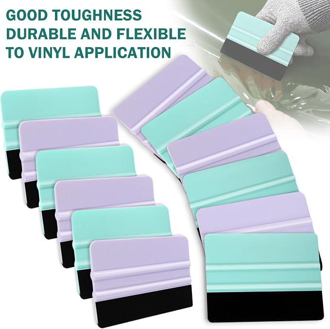 WRAPXPERT Squeegee for Vinyl- Felt Vinyl Squeegee 2 Pcs,Purple and Teal Squeegees Scraper Tool Kit for Crafts Car Wrap Window Tint Wallpaper Glass Film Application
