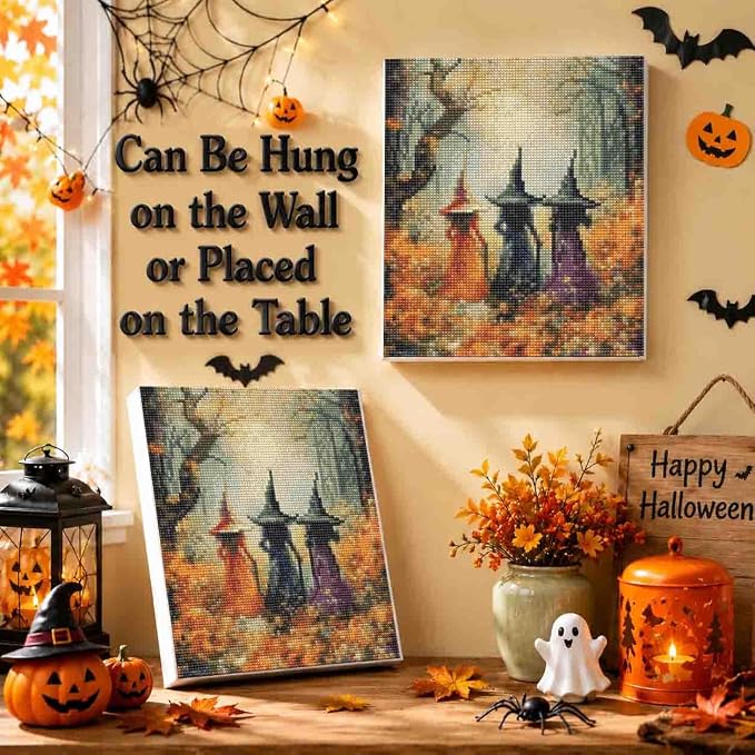 Witch Diamond Art Kits for Adults with Frame - Halloween Diamond Painting