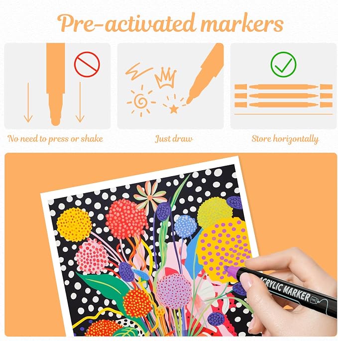 120 Colors Precision Dual Tip Acrylic Paint Markers Pens - Dot & Fine | Works on Rock, Wood, Fabric, Canvas, Glass, Scrapbook, Paper, Ceramic, Egg, DIY Craft Art Gift - Classroom & School Supplies