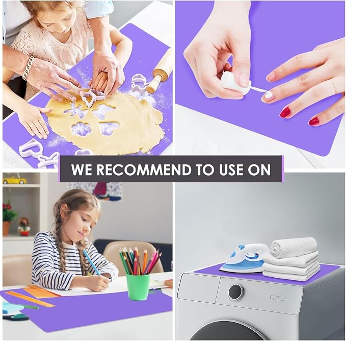 Extra Large Silicone Mats For Kitchen Counter, 27.6'' x 16'' Nonskid Silicone Placemats for Kids, Nonstick Purple Silicone Mat for Baking Crafts, Silicone Dab Mat Heat Resistant, 1Pack