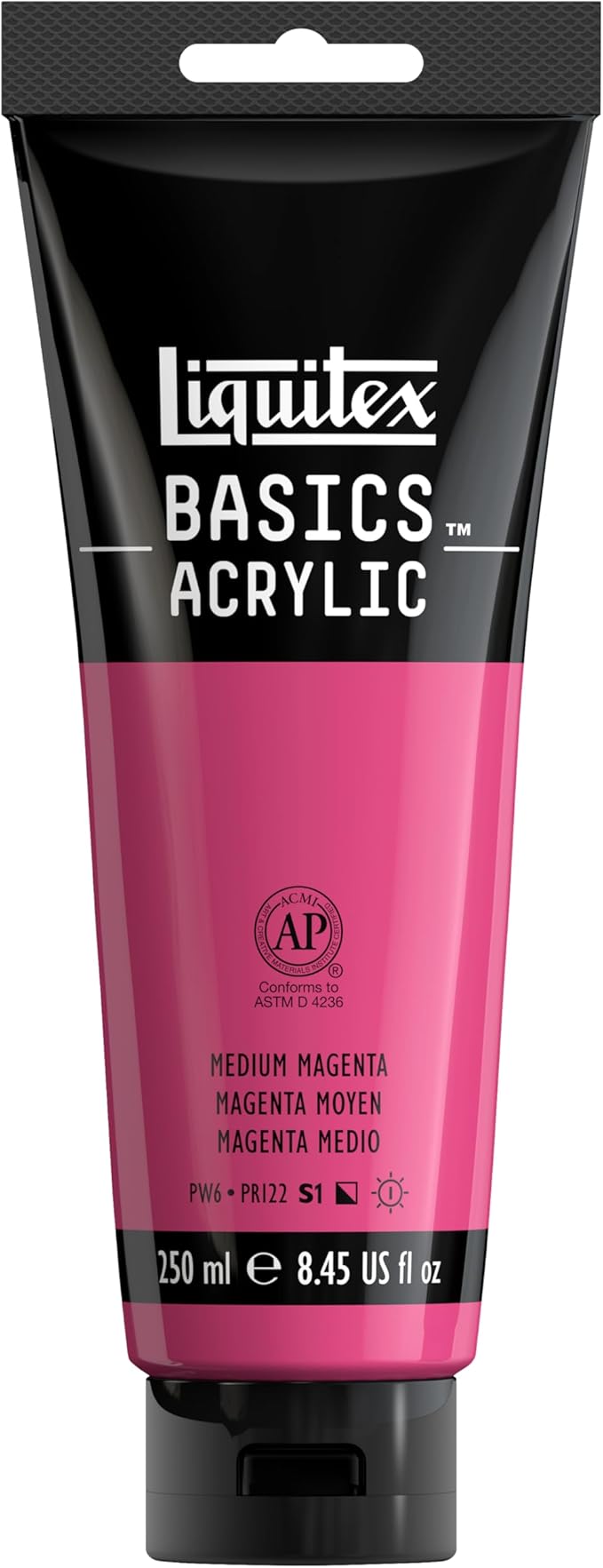Liquitex BASICS Acrylic Paint, 8.5-oz Tube, Medium Magenta | Medium Viscosity, Satin Finish, Lightfast, Fine Art Pigments, Range of Opacities, Easy Blending