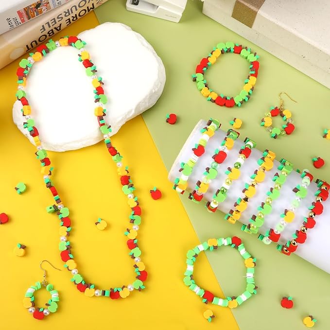 Augshy 300Pcs Apple Shaped Clay Beads Back to School Jewelry Craft Kit