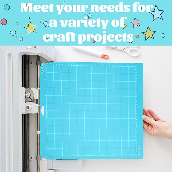 THANMAO LightGrip Cutting Mat 3 Pack, 12"x12" Light Grip Cutting Mats for Cricut Maker 3/Maker/Explore 3/Air 2/Air/One, Replacement Accessories Card, Adhesive Non-Slip Cut Mats, Blue