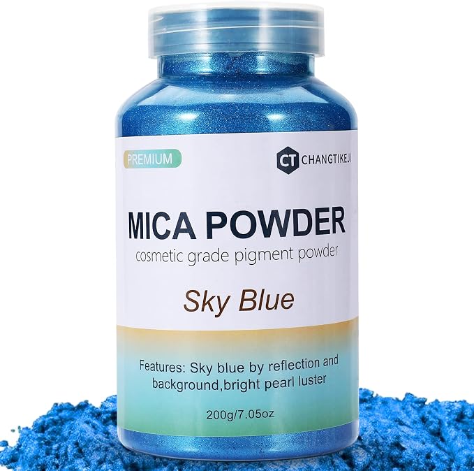 Mica Powder,7.05OZ（200g）,Sky Blue Mica Powder Pigment for Epoxy Resin，Lip Gloss，Paint，Dye，Soap Making，Nail Polish,Candle Making,Bath Bombs(Sky Blue)