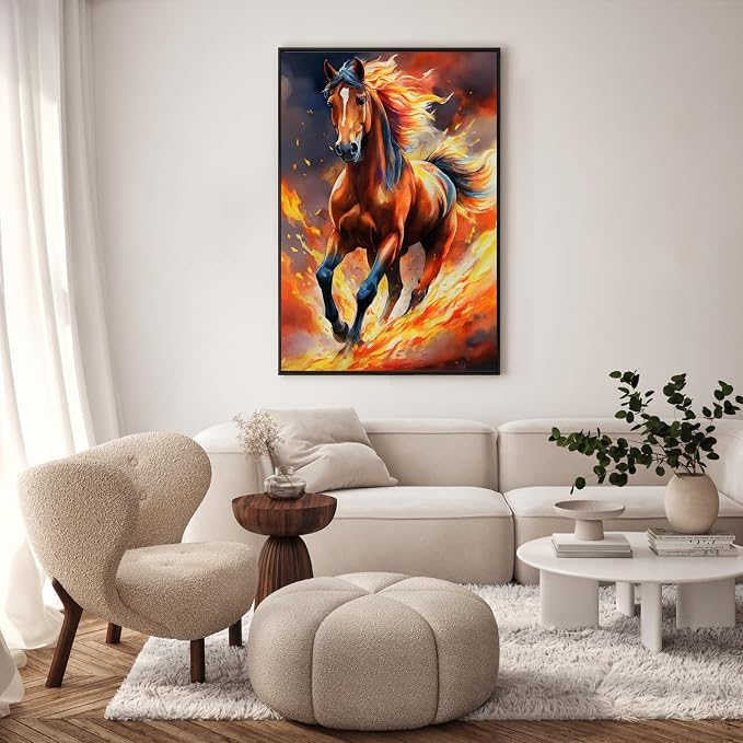 GEEHEIY Framed Paint by Numbers Kit for Adults, Running Horse, 8X 12 Inch | DIY Adult Paint by Number Kit for Beginners, Horse Wall Decor, Stress Relief Craft Gift, Creative Hobby