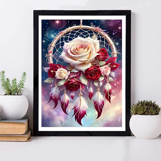ijbnhd Rose Dream Catcher Diamond Painting Art Kit for Adults 12x16inch