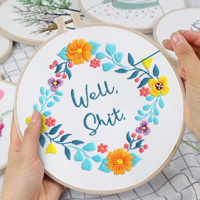 Louise Maelys Embroidery Kit for Beginners Floral Quote Wreath Craft | Includes Fabric, Embroidery Hoop, Threads, Guide. Create Fun Designs with Cross Stitch Kits. Explore Needlepoint Kit Projects
