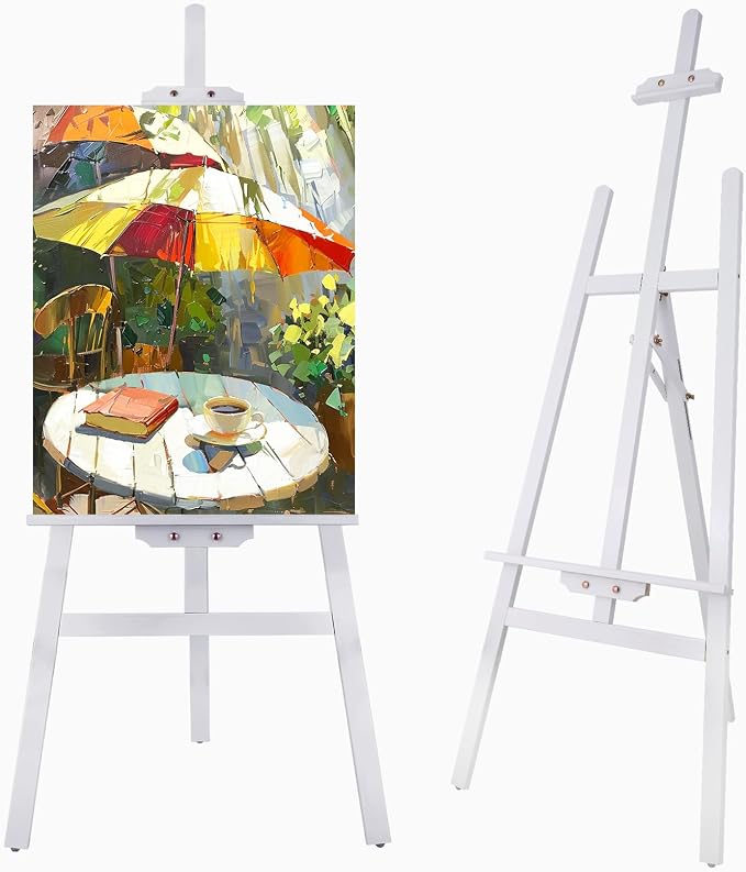 Falling in Art Adjustable Wooden Easel Stand for Painting&Display, White | Folding Art Easel for Display, Drawing, Wedding Sign and Poster, Suitable for Kids and Adults, Holds Up to 42"
