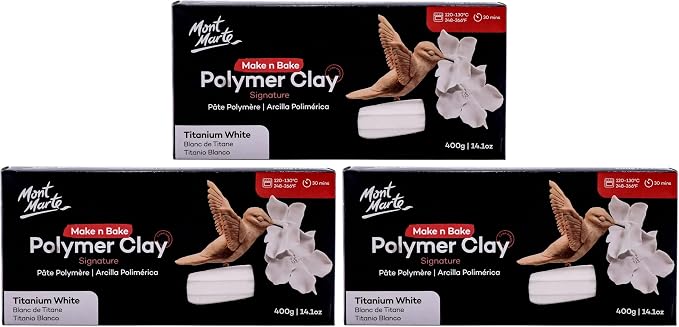 Mont Marte Make n Bake Polymer Clay 400g - Titanium White (Pack of 3)