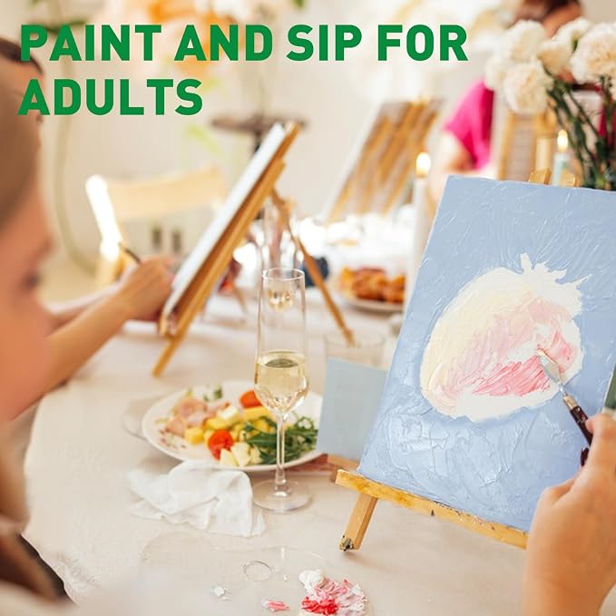 ESRICH 5 Pack 8x10 Canvas and Easel Set, Mini Acrylic Paint, Paint Brushes, Palettes, Aprons, Paint Kits for Adults Couples Friends Date Night Painting Party Supplies
