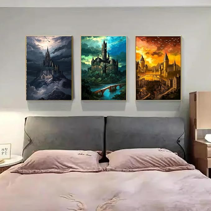 4 Pack Castle Paint by Numbers Kit for Adults Framed Canvas Frameworkless | Easy Adult Paint by Number Kits on Canvas DIY 4 Pack Castle Painting for Beginners Art by Numbers for Home Wall Decor Gift