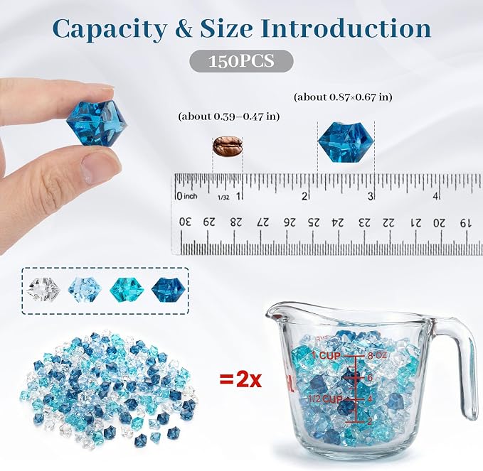 DomeStar 150 PCS Assorted Blue Fake Ice Rocks for Vase Fillers