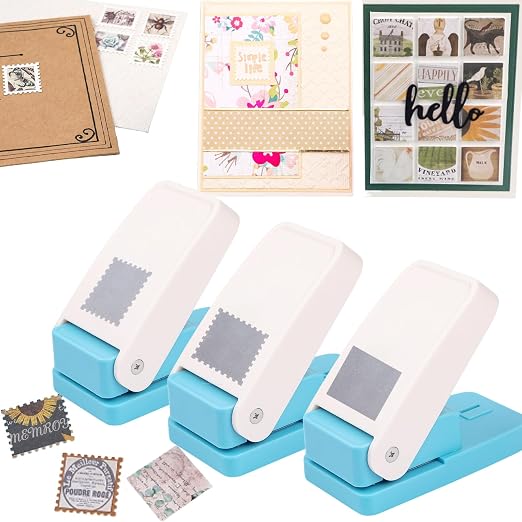 3 Pcs Stamp Punch, 1 Inch Square Punch, 1X0.8 Inch Rectangle Postage Stamp Puncher, Paper Stamps and Punches, Stamps Cutter Hole Puncher, Paper Punches for Crafting, DIY Scrapbooking Card Making