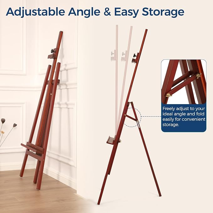 VISWIN Wooden Art Easel for Painting, Adjustable & Foldable Beech Wood Display Easel Stand for Canvas, Hold Canvas up to 43", 57''-76" H Floor Art Easel for Adults, Artists, Beginners - Walnut