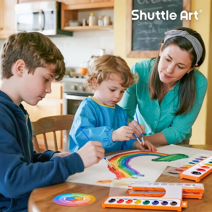 Shuttle Art 60 Pack Watercolor Paint Set, 8 Colors with Paint Brushes & Color Wheels, Washable for Kids & Adults, Suitable for Classroom, Parties, Kindergarten & Art