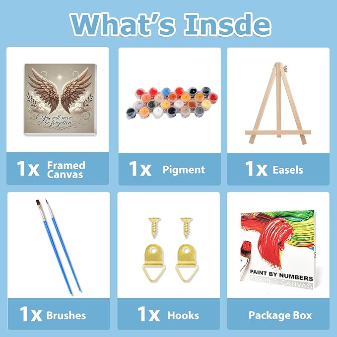 Paint by Numbers Kit for Adults Beginner, Wing Paint by Numbers 10x10 Inch | Framed Paint by Numbers Kit for Adults Beginner with Easel, Acrylic Painting by Numbers, DIY Crafts for Gifts or Home Decor