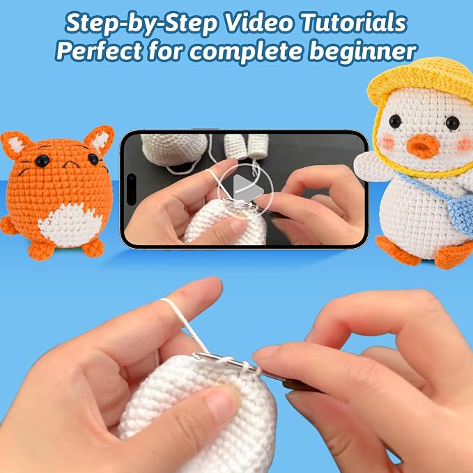 Gerute 6Pcs Crochet Kit for Beginners,Crochet Animal Kit with Step-by-Step Video Tutorial, Crocheting Kit for Starters, Beginner Crochet Kits for Adult Kid Women Men Complete Kit Included （40%+ Yarn