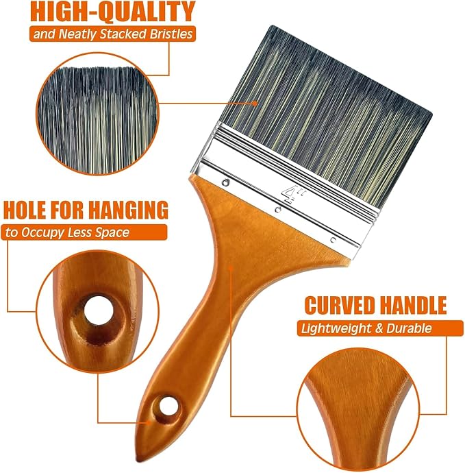 Great Andrew 4" Paint Brush Wood Handle, Large Wide Brush