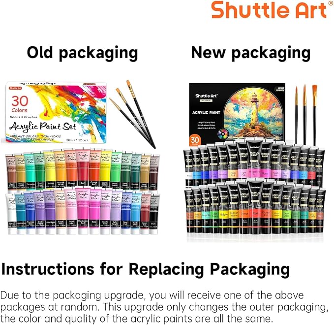 Shuttle Art 30 Colors Acrylic Paint Set, 36ml Tubes with 3 Brushes, Artist Grade Acrylic Paint, for Kids Adults Beginners, Painting on Crafts Canvas Wood Rocks