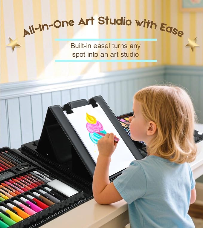237-Piece Kids Art Set with Double-Sided Easel, Painting Kits for Kids Ages 4-8, Non-Toxic Art Supplies for Girls & Boys, Drawing Set with Watercolor, Oil Pastels, resent for Young Artists-Black