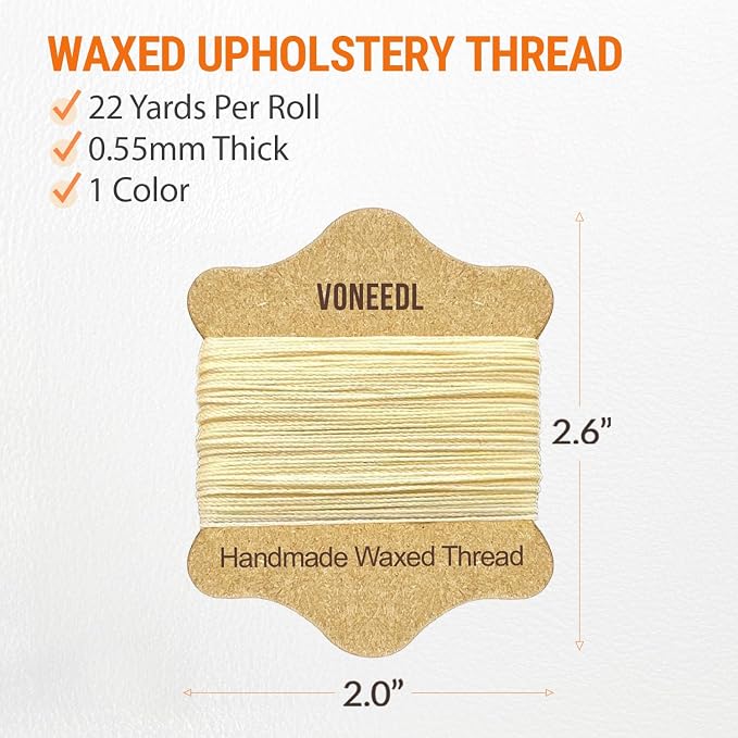 Upholstery Repair Kit: Waxed Sewing Thread (Beige Color) & Heavy Duty Needles (11 PCS) for Leather, Canvas & Quilting Thread