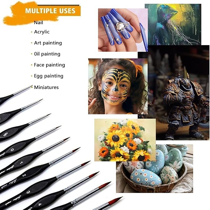 Golden Maple Detail Paint Brushes Set 10pcs | Miniature Brushes, Fine Detailing & Art Painting, Acrylic, Watercolor, Oil, Models