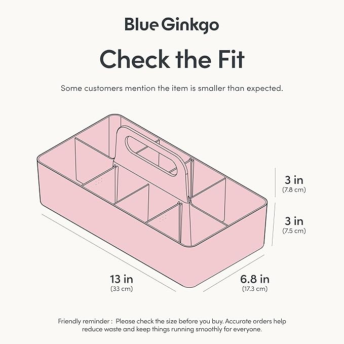 BLUE GINKGO Stackable Organizer Caddy, Long, Pink, Made in Korea
