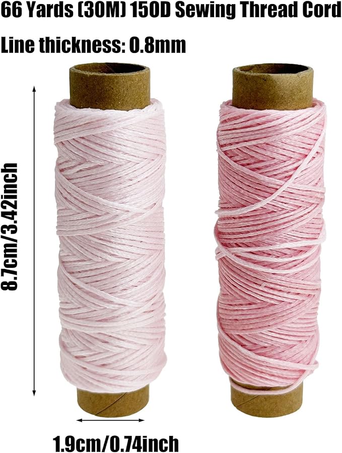 2 PCS Leather Sewing Waxed Thread, Each of 33 Yards 150D Sewing Thread Cord for Leather Craft DIY Supplies, Shoes Repairing, Pink and Light Pink