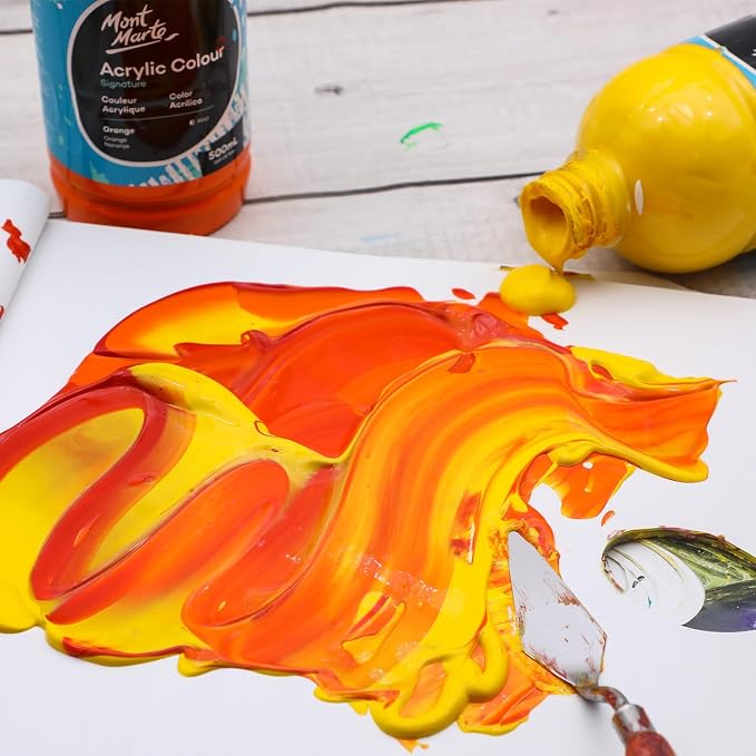 Mont Marte Signature Orange Acrylic Paint, 16.9oz (500ml), Semi-Matte Finish, Suitable for Canvas, Wood, Fabric, Leather, Cardboard, Paper, MDF and Crafts
