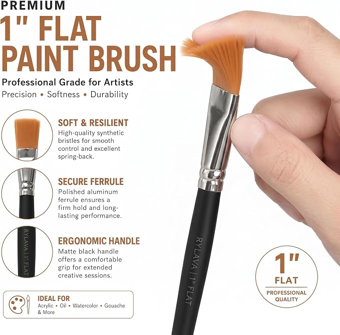40 PCS Paint Brushes Bulk, 1 Inch Flat Nylon Brushes for Acrylic Painting