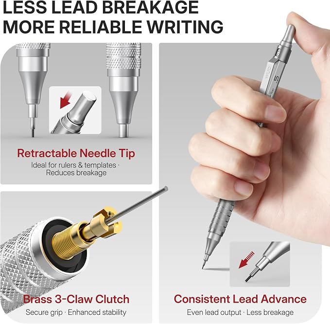 WUO Mechanical Pencil Set, 5 Pack Drafting Pencils 0.3/0.5/0.7/0.9/2.0mm