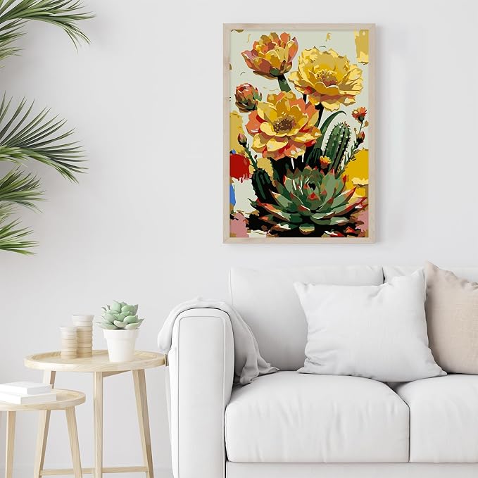 Framed Paint by Numbers Kit for Adults Beginner & Kids Ages 8-12, Flowers Plant Paint by Numbers with frame, without Easel, DIY Acrylic Number Painting for Adults for Home Decor Gift 8 x 12 Inch