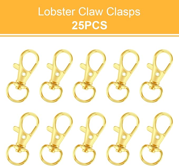 50PCS Metal Lobster Claw Clasp with Key Ring, 25PCS Keychains Clips Hooks and 25PCS Key Chain Rings, Key Chains Rings Accessories Making kit for Crafts, Gold