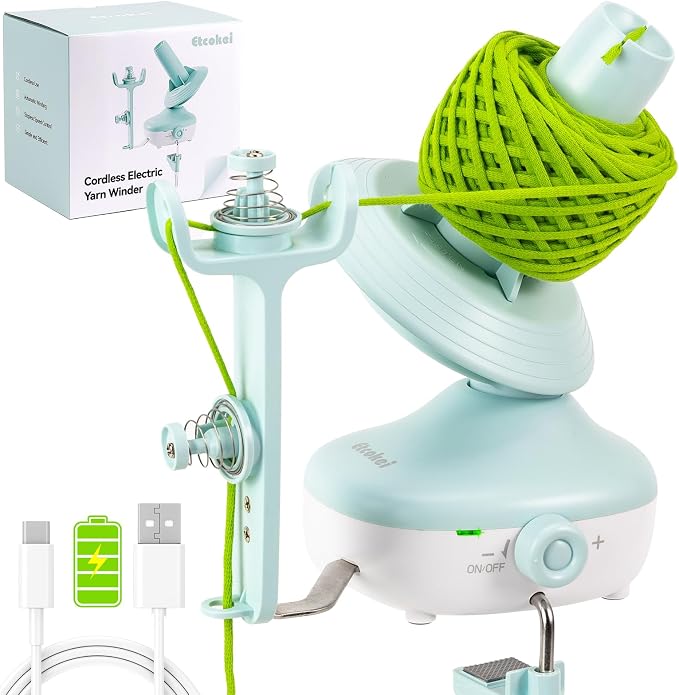 Cordless Yarn Winder, 2H Running Time Rechargeable for Craft Lovers | Electric Yarn Cake Winding with 2200mAh Battery, Compact Portable Auto Spinner, Ideal Helper for Knitters & Crocheter Lovers