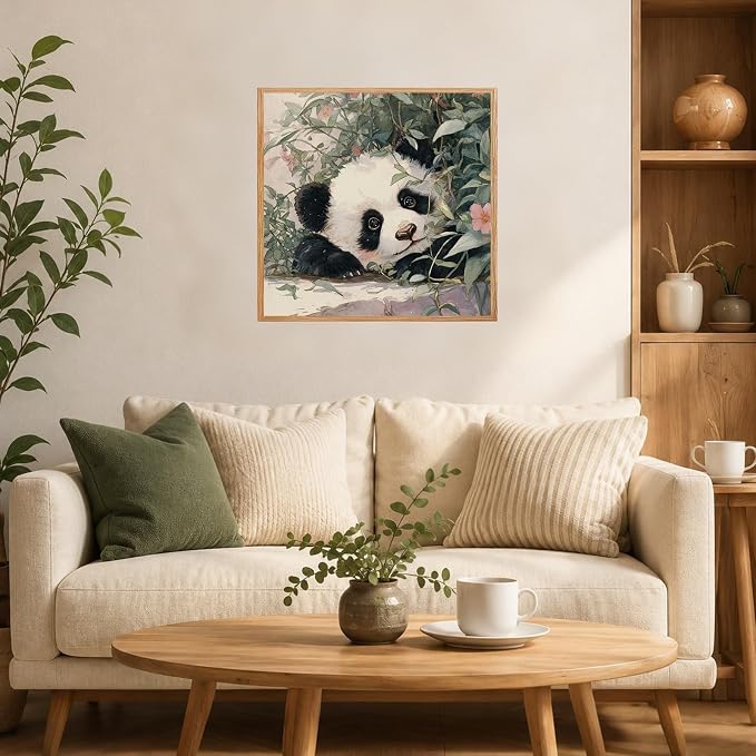 AUKELHJ Framed Paint by Numbers Kit for Adults, Panda, 10x10 inch