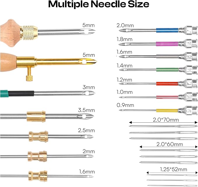 Pllieay 36PCS Punch Needle Kit for DIY Embroidery - Punch Needle with Finger Cots, Wooden Handles, Storage Bag, Ideal for Punch Needle Kits Adults Beginner