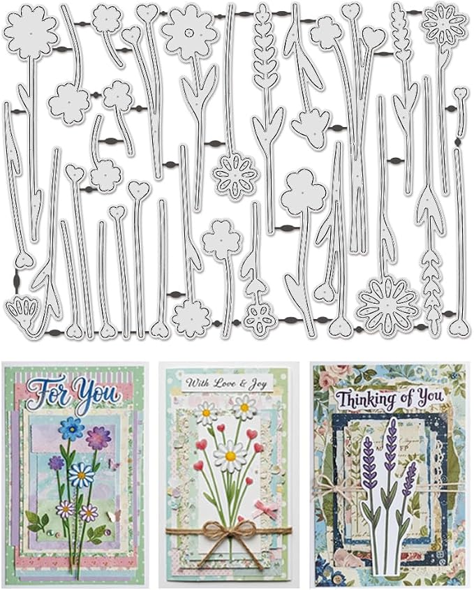 UNICRAFTALE 30Pcs Flower Cutting Dies for Card Making Wildflowers Embossing Die Cuts Carbon Steel Flower Leaves Template Metal Greetings Die Cuts for DIY Scrapbooking Album Craft Home Decor