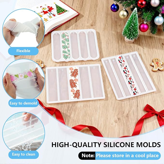 MEMOVAN Set of 3 Bookmarks Silicone Mold Bookmark Resin Mold Rectangle Bookmark Molds for Epoxy Resin Casting Crafts Gifts for Book Lovers