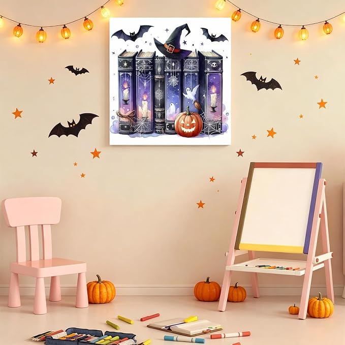 Arttoplus Halloween Framed Paint by Numbers Kit for Adults 10x10inch, Book | Adult Paint by Number Kits on Canvas with Easel for Beginner & Kids Ages 8-12, Easy Acrylic Oil Painting Kits for Home Decor