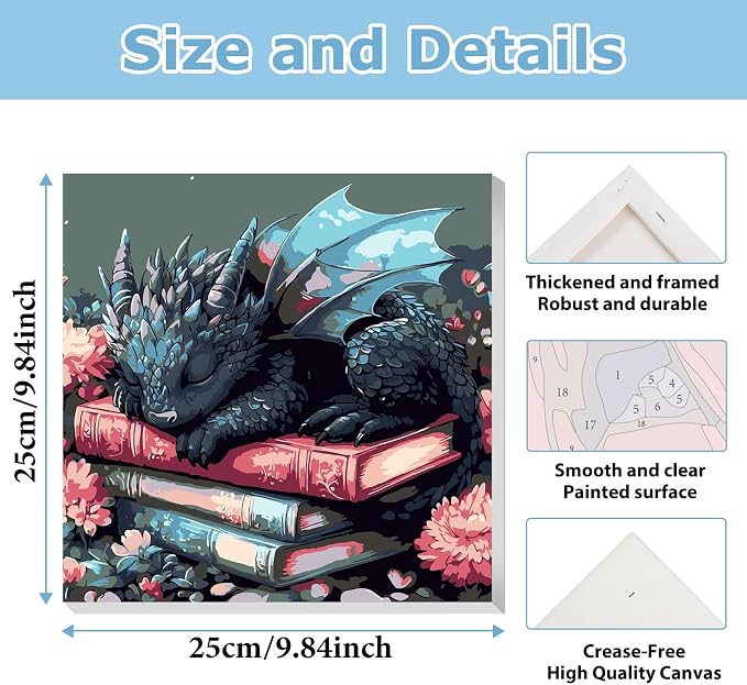 Dragon Paint by Numbers Kit for Adults Beginner, Paint by Numbers 10x10 in | Framed Paint by Numbers with Easel, Acrylic Painting by Numbers, DIY Arts and Crafts for Gifts or Home Decor