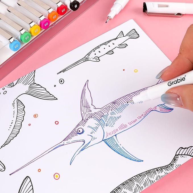 Grabie Micro Fineliner Pens, Set of 20 Multicolor Waterproof Drawing Pens | Waterproof Pigment Ink, Assorted Tip Sizes, Precision Fine Lines, Metal-Clad Nibs, Smooth Ink Flow, Smudge Resistant