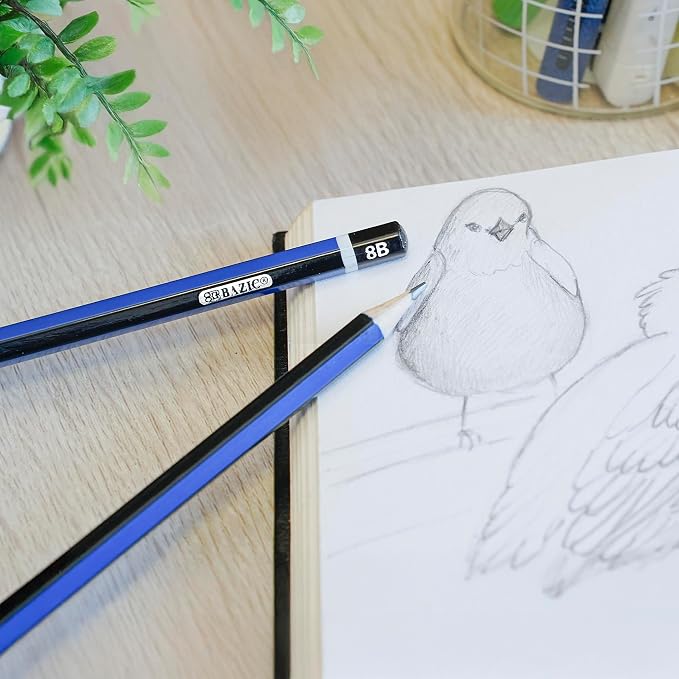 BAZIC PRODUCTS Drawing Sketching Pencils, 8B to HB Graphite, 6 Count | graphite grades 8B to HB, full tonal range, shading, blending, line work, fine art