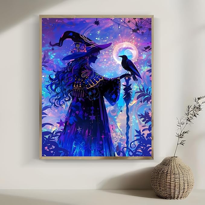 CraftBliss ArtVibe Paint by Numbers for Adults - Magic Witch DIY Acrylic Painting Kit on Canvas, Purple Night Fantasy Canvas Art for Wall Decor, Beginner Paint Kit, 16x20 Inch (No Frame)